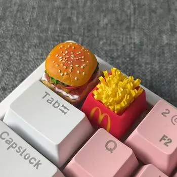 Персонализированные колпачки для ключей «сделай сам» с бургерами и картофелем фри McDonald s. Симпатичные колпачки для клавиш из смолы для гурманов. Механические колпачки для клавиш. Поперечные универсальные одинарные колпачки для клавиш. Fries