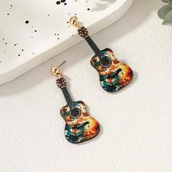 Персонализированные креативные красочные трехмерные деревянные серьги в виде гитары разноцветный
