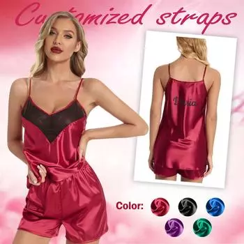 Персонализированные кружевные новые пижамы из искусственного шелка Ice Silk подтяжки шорты горячий летний костюм L чёрный