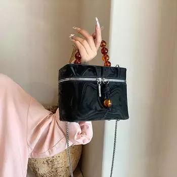Персонализированные квадратные сумки с рифленым бисером, женские сумки через плечо с цепочкой, универсальная сумка через плечо в корейском стиле в стиле ретро, новая