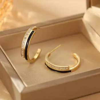 Персонализированные микросерьги с цирконами, черные масляные серьги-подвески, женские серьги универсального дизайна. 18K золотой