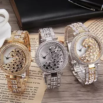 Персонализированные модные женские часы с бриллиантами, полностью бриллиантовый безель, леопардовый циферблат, праздничный подарок, водонепроницаемые кварцевые часы, женские модные аксессуары белый