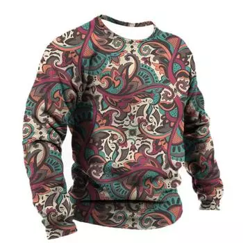 Персонализированные мужские топы в стиле ретро в стиле барокко, повседневная футболка, облегающая мужская уличная футболка с круглым вырезом и длинными рукавами.