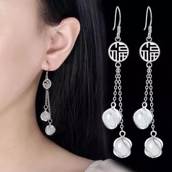 Персонализированные национальные модные спиральные серьги женские элегантные опаловые серьги средней длины геометрические вращающиеся серьги с кисточками