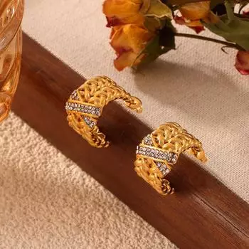 Персонализированные новые серьги из титановой стали с покрытием из 18-каратного золота с бриллиантами, модные серьги-цепочки Chopin C-типа