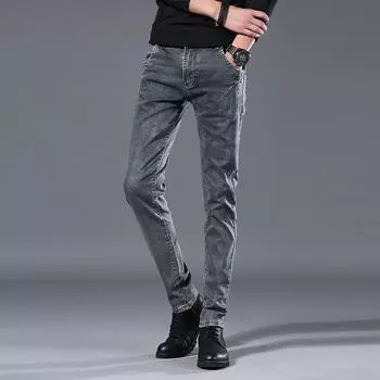 Персонализированные новые весенние джинсы, мужские трендовые эластичные облегающие корейские джинсовые брюки на небольшую ногу, универсальная мужская одежда 27