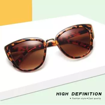 Персонализированные очки Charm Солнцезащитные очки в ретро-стиле с леопардовым принтом Оправа кошачий глаз Женские пластиковые Bright black double grey