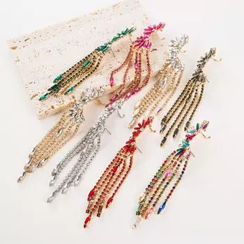 Персонализированные одиночные серьги-клипсы из сплава с кристаллами, длинные серьги с кисточками, женские серьги-суперфеи OneSize зелёный