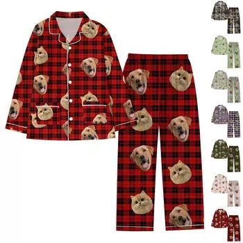 Персонализированные пижамы с лицами для мужчин и женщин, пижамы в подарок для семьи, мамы-кошки, мамы-собачки, индивидуальный рождественский комплект L армия зеленый