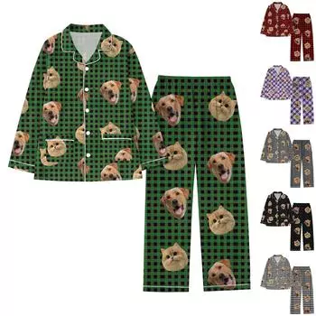 Персонализированные пижамы с лицами для мужчин и женщин, пижамы в подарок для семьи, мамы-кошки, мамы-собачки, индивидуальный рождественский комплект L чёрный