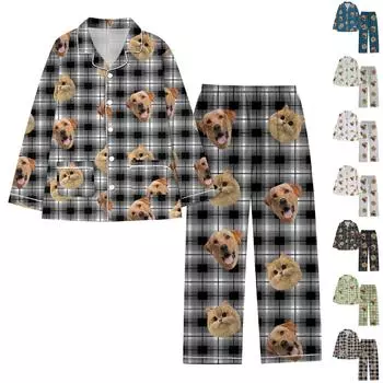 Персонализированные пижамы с лицами для мужчин и женщин, пижамы в подарок для семьи, мамы-кошки, мамы-собачки, индивидуальный рождественский комплект L чёрный