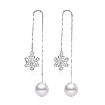 Персонализированные посеребренные длинные серьги-кисточки, женские модные серьги с имитацией жемчуга, серьги-снежинки в стиле темперамент, аксессуары для ушей