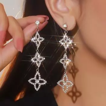 Персонализированные преувеличенные длинные серьги, модные роскошные блестящие инкрустированные стразами серьги для женщин, 1 пара
