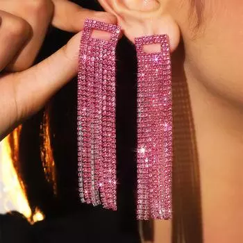 Персонализированные преувеличенные серьги из розового красного супер-блестящего страза, длинные серьги с кисточками, серьги Senior Sense, женские серьги, 1 пара