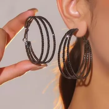 Персонализированные преувеличенные серьги с тремя кольцами, простые модные серьги с кристаллами, большие круглые серьги для ночного клуба, женские серьги, 1 пара