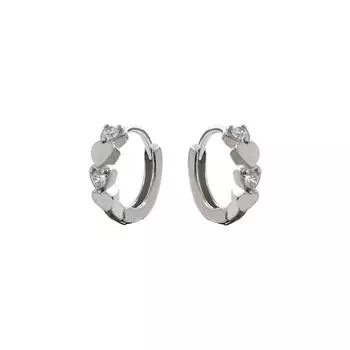 Персонализированные Простые Сердечки Серьги-кольца Милые Простые Серьги с Соединенными Сердцами Маленькие Серьги-гвоздики в форме сердца с бриллиантами Тренд Copper (white gold)