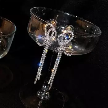 Персонализированные серьги-бантики Женские высококлассные серьги-гвоздики Длинные серьги с бахромой серебряный