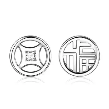 Персонализированные серьги-гвоздики с полыми символами «Фу» в виде денег, простые серьги в ретро-китайском стиле, небольшие новогодние украшения для ушей