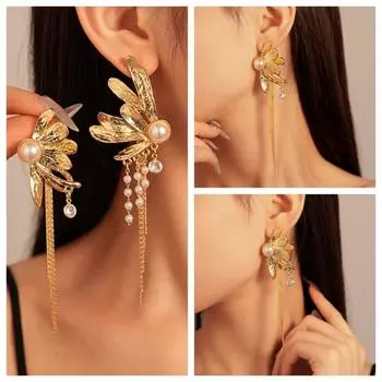 Персонализированные серьги-капли из жемчуга, искусственный жемчуг, серьги-гвоздики с кисточками из циркония и цветами для женщин золотой