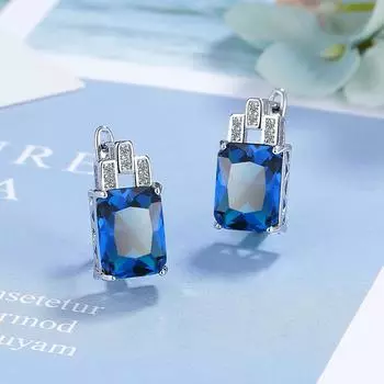 Персонализированные серьги, прямоугольные пряжки для ушей, серьги с цветным цирконием, элитный темперамент copper морской синий