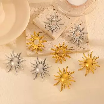 Персонализированные серьги-солнце из нержавеющей стали, женские дизайнерские серьги-гвоздики в стиле ретро