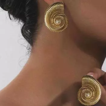 Персонализированные серьги Спиральные серьги-кончи Женские серьги из нержавеющей стали Позолоченные ювелирные изделия Серьги-гвоздики