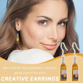 Персонализированные серьги в виде мини-бутылок пива, креативные и интересные серьги в виде бутылок вина для девушек One Size жёлтый