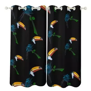 Персонализированные шторы с фламинго, затемняющие шторы с пальмовыми листьями, шторы с туканами и фламинго для детей, девочек, мальчиков, взрослых, оконные шторы W55 X H120cm X 2&HOOK