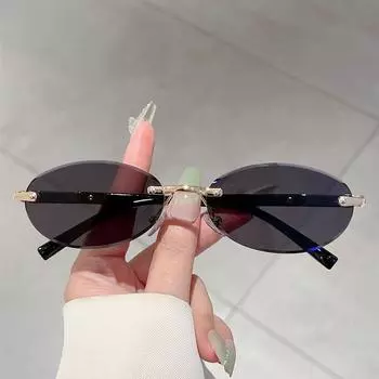 Персонализированные солнцезащитные очки в овальной оправе для женщин и мужчин в ретро-стиле, металлические солнцезащитные очки высокого класса, роскошные солнцезащитные очки без оправы с отделкой для путешествий UV400 зелёный