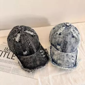 Персонализированные уличные шляпы в грубом стиле для мужчин и женщин, кепки с большим козырьком, новые бейсболки из потертого денима M56-58cm чёрный
