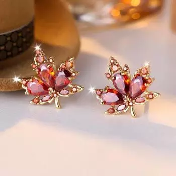 Персонализированные женские серьги с красным кленовым листом, винтажные золотые свадебные украшения, женские очаровательные серьги гранат