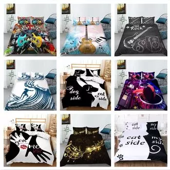 Персонализированный 3D комплект постельного белья Одеяло и наволочка 2 или 3 двуспальные кровати Полноразмерное черное постельное белье на молнии Супер мягкое постельное белье DE 100x135cm