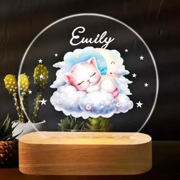 Персонализированный акриловый прикроватный светильник 3D ночник рождественский круглый One Size