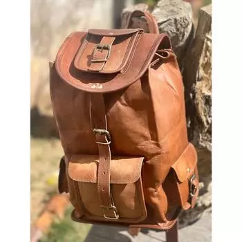 Персонализированный большой мужской винтажный рюкзак из натуральной козьей кожи, дорожная спортивная сумка, рюкзак для ноутбука 16 x 8 x 8 in коричневый