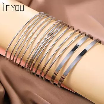 персонализированный браслет с широкими краями, 14 шт./компл., многослойный серебряный браслет для женщин, ювелирные аксессуары