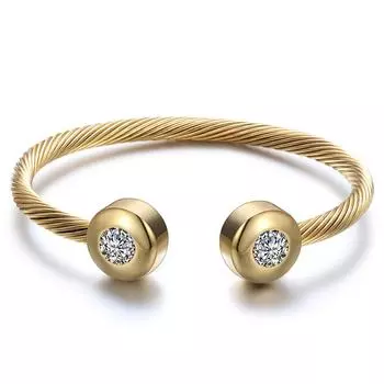 Персонализированный браслет с симметричным круглым отверстием и инкрустацией цирконием золотой