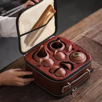 Персонализированный чайный сервиз из фиолетовой глины, переносной набор для заваривания чая, гайвань для путешествий, чашки для чайной церемонии, прекрасный подарочный органайзер