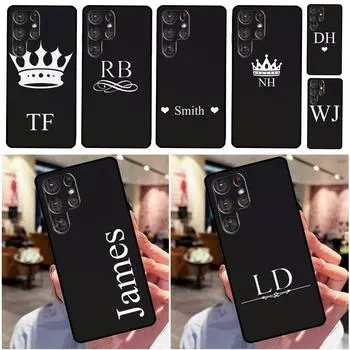 Персонализированный черный чехол с инициалами и именем для Samsung Galaxy S22 Ultra S21 S20 FE S9 S10 Note 10 Plus 20 Ultra, полная задняя крышка Galaxy S20 Plus