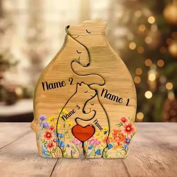 Персонализированный цветочный пазл «Семья медведей» рождественский деревянный декор для 2-7 медведей индивидуальные фигурки животных домашний памятный подарок для мамы и папы