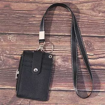 Персонализированный держатель для бейджей с 5 слотами для карт, кошелек для кредитных карт, подвесной кошелек с рукавом для удостоверения личности, на веревке One Size чёрный