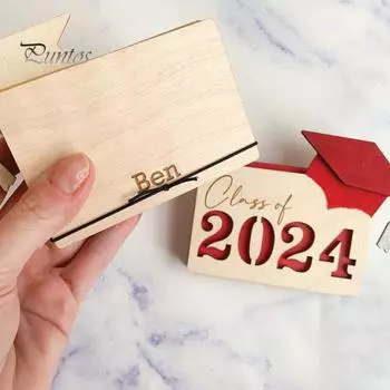 Персонализированный держатель подарочной карты на выпускной, 12 слотов, деревянная коробка для карт, книга памяти, подарок на выпускной в средней школе чёрный
