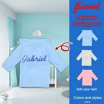 Персонализированный детский банный халат из фланели - мягкий - с возможностью персонализации и вышивкой имени - для мальчиков и девочек 100 светло-синий