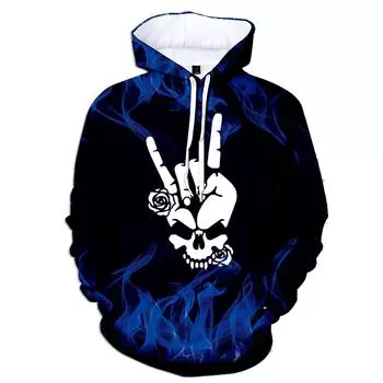 Персонализированный дизайн 3D Cool Flame Pattern Series Мужская толстовка с капюшоном с длинным рукавом с принтом Молодежный хип-хоп стиль M циан