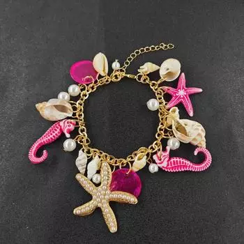 Персонализированный дизайн модный браслет Tide Ocean женский браслет в стиле бохо розовый браслет с ракушками-звездами 20+5cm розовый