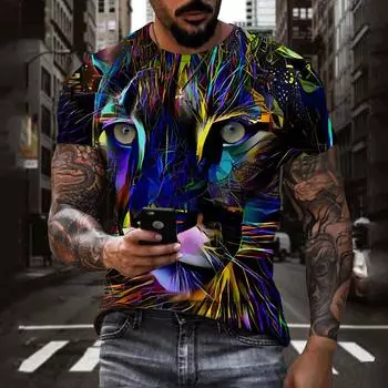 Персонализированный хит продаж, модная футболка с животным узором, 3D хип-хоп, Harajuku, тигровый принт, повседневный летний топ с круглым вырезом и короткими рукавами S