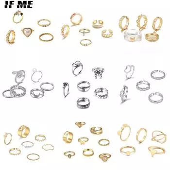 Персонализированный комплект колец золотого и серебряного цвета, кольцо с бабочкой и сердцем, змеей, ювелирные аксессуары 1