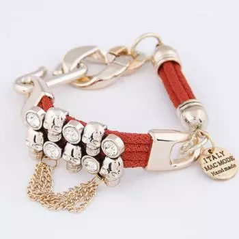Персонализированный кожаный браслет с черепом, бутик, круглый брендовый плетеный браслет с бриллиантами, европейская и американская мода, преувеличение красный