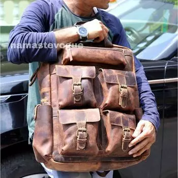 Персонализированный кожаный рюкзак ручной работы 18 дюймов, дорожный рюкзак, походный рюкзак для мужчин и женщин, винтажный рюкзак унисекс в деревенском стиле, лучший подарок 17 in коричневый