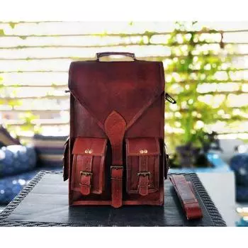 Персонализированный кожаный рюкзак, рюкзак для женщин и девочек, рюкзак, подарок для нее, рюкзак для парней, рюкзак для ноутбука, школьная сумка, коричневый 15 x 11 x 5 in коричневый