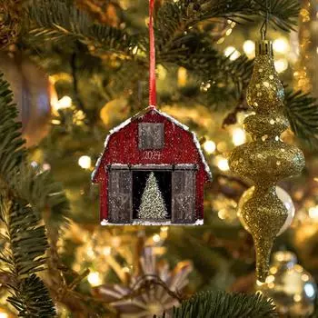 Персонализированный красный сарай, рождественское украшение, елка с блестящими огнями, ДВП, МДФ, подарок на заказ, чулок, ручная работа
